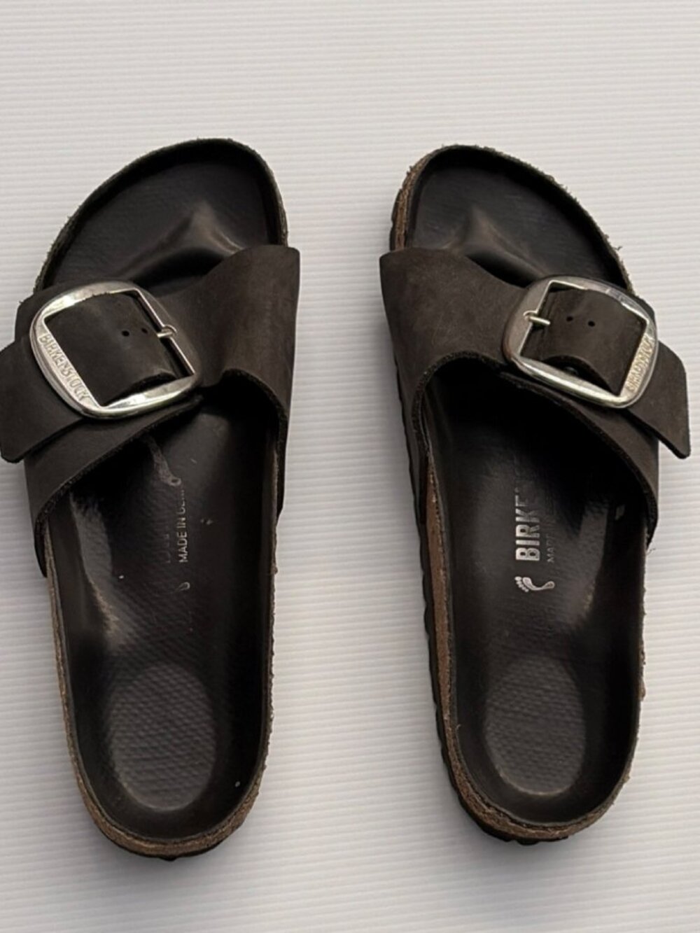 Birkenstock Big Buckle Madrid Leather Comfort Slide Sandals - EU 41/US 10 Narrow